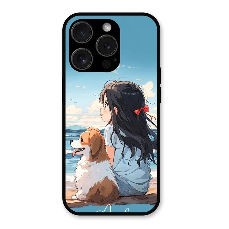Girl With Dog Glossy Metal Case Cover For iPhone 15 Pro Max