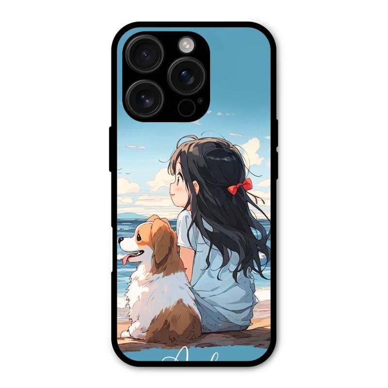 Girl With Dog Glossy Metal Case Cover For iPhone 16 Pro