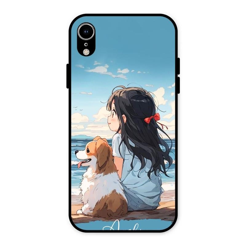 Girl With Dog Glossy Metal Case Cover For iPhone XR