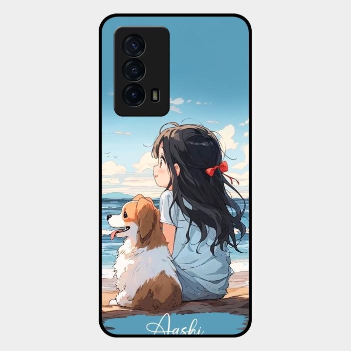Girl With Dog Glossy Metal Case Cover For Iqoo Z5 5G