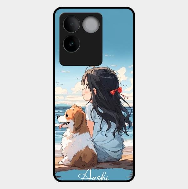 Girl With Dog Glossy Metal Case Cover For Iqoo Z7 Pro 5G