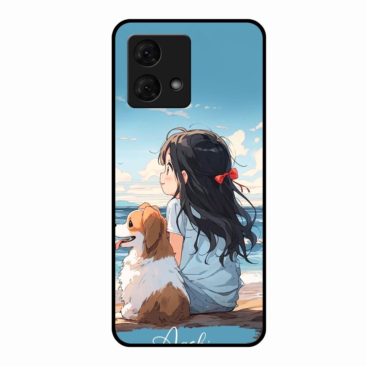 Girl With Dog Glossy Metal Case Cover For Motorola g84 5G