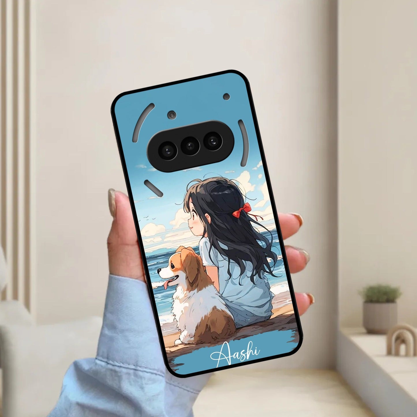 Girl With Dog Glossy Metal Case Cover For Nothing