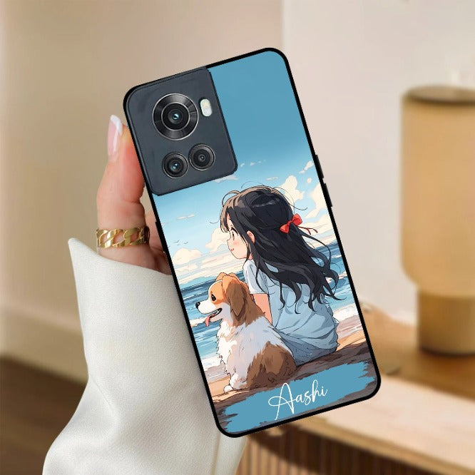 Girl With Dog Glossy Metal Case Cover For OnePlus