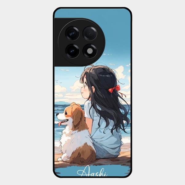 Girl With Dog Glossy Metal Case Cover For Oneplus 11R 5G