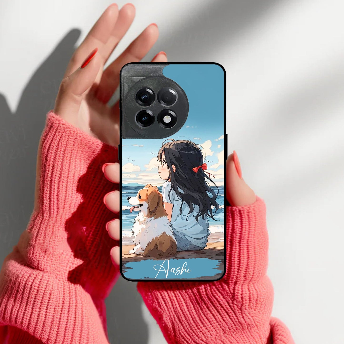 Girl With Dog Glossy Metal Case Cover For OnePlus