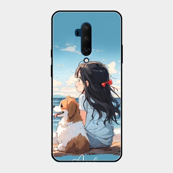 Girl With Dog Glossy Metal Case Cover For Oneplus 7T Pro