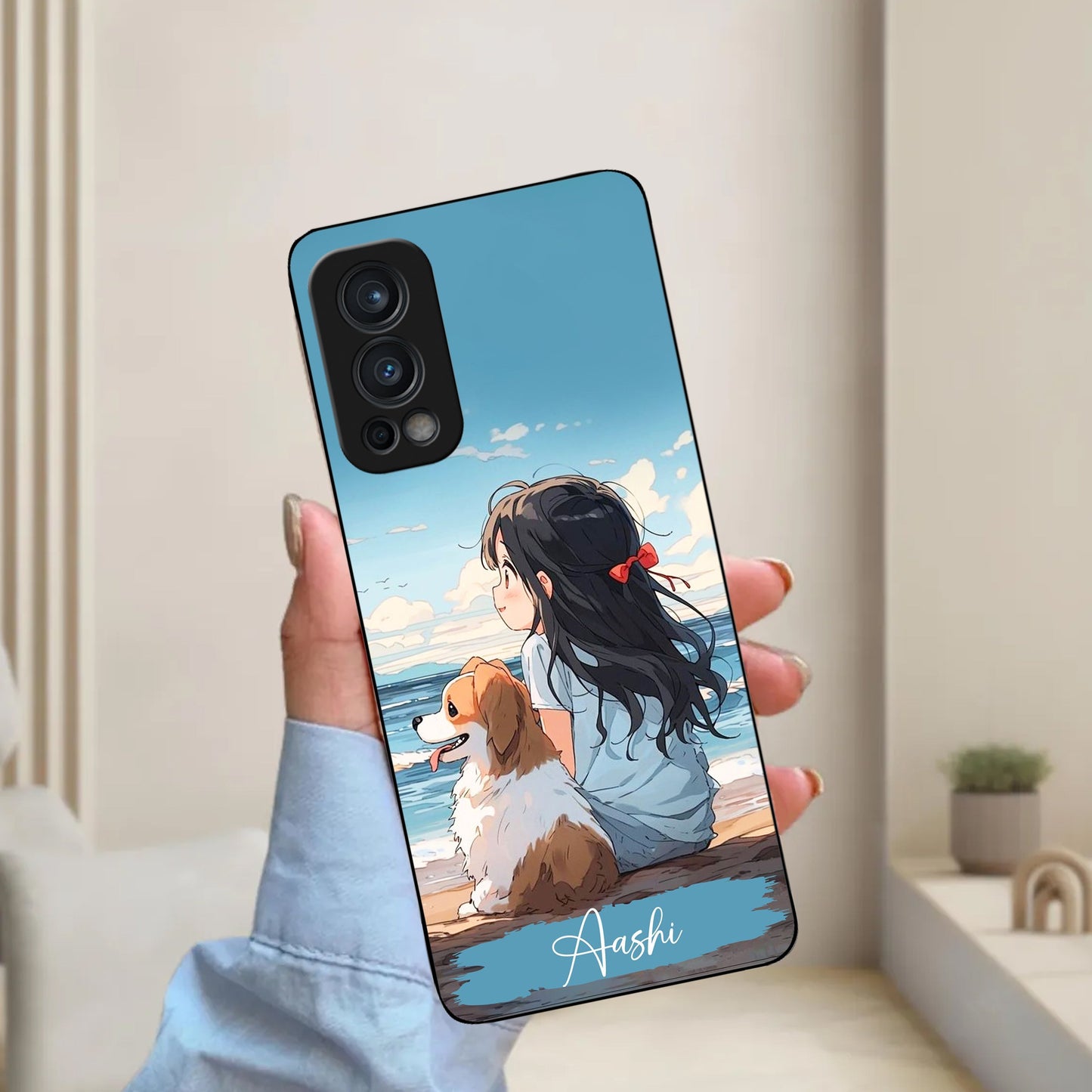 Girl With Dog Glossy Metal Case Cover For OnePlus