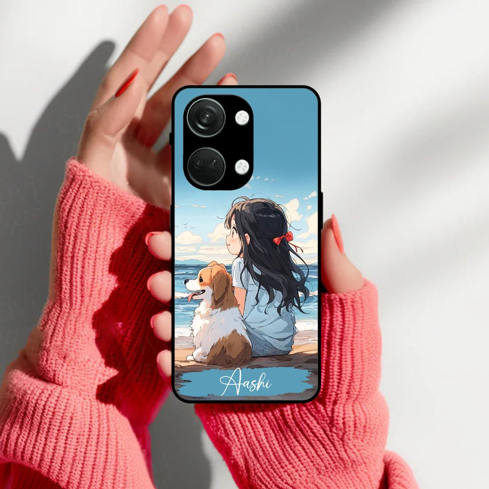 Girl With Dog Glossy Metal Case Cover For OnePlus