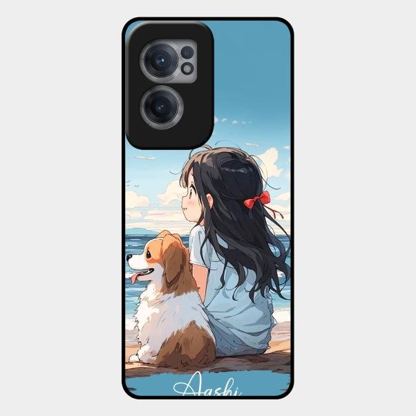 Girl With Dog Glossy Metal Case Cover For Oneplus Nord Ce 2 5G