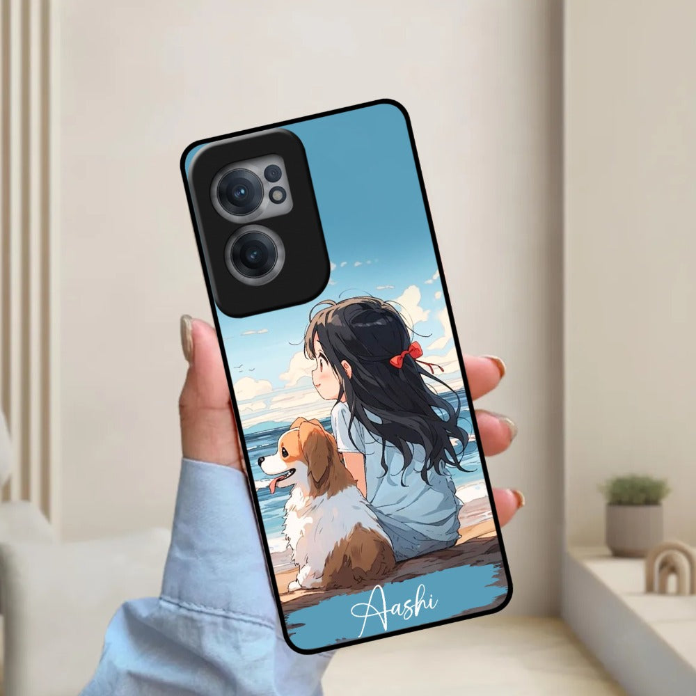 Girl With Dog Glossy Metal Case Cover For OnePlus