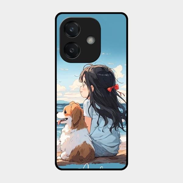 Girl With Dog Glossy Metal Case Cover For Oppo A3X 5G