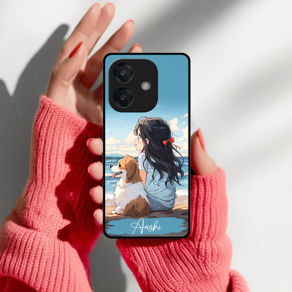 Girl With Dog Glossy Metal Case Cover For Oppo