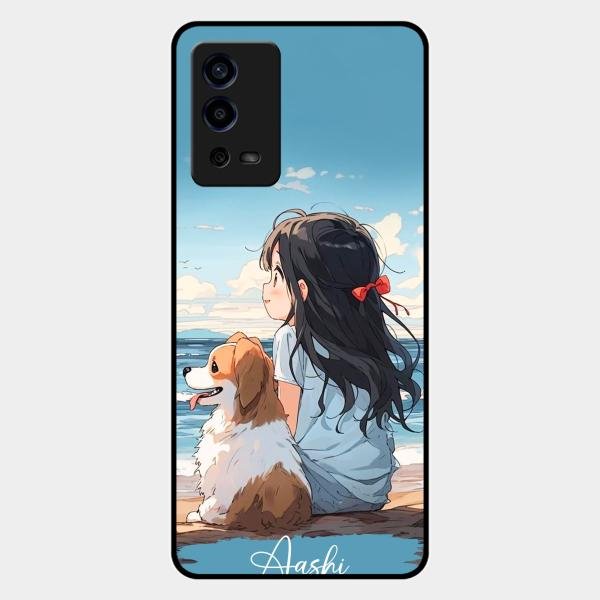 Girl With Dog Glossy Metal Case Cover For Oppo A55