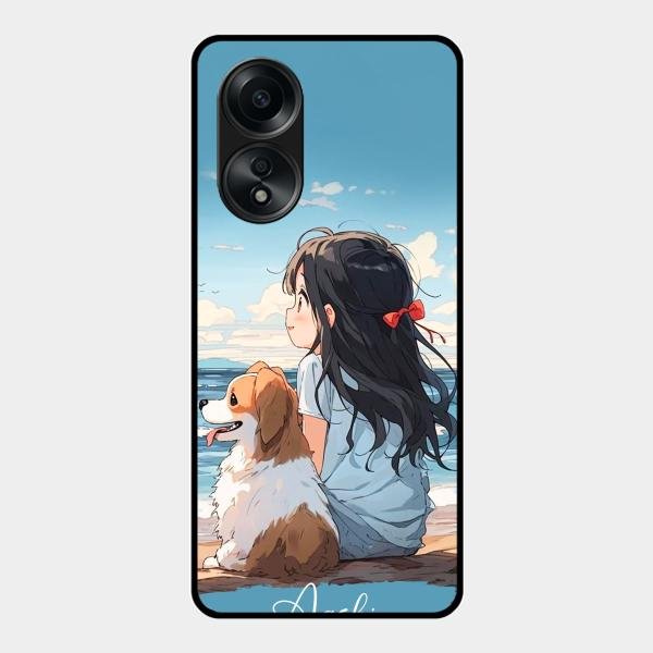 Girl With Dog Glossy Metal Case Cover For Oppo A58