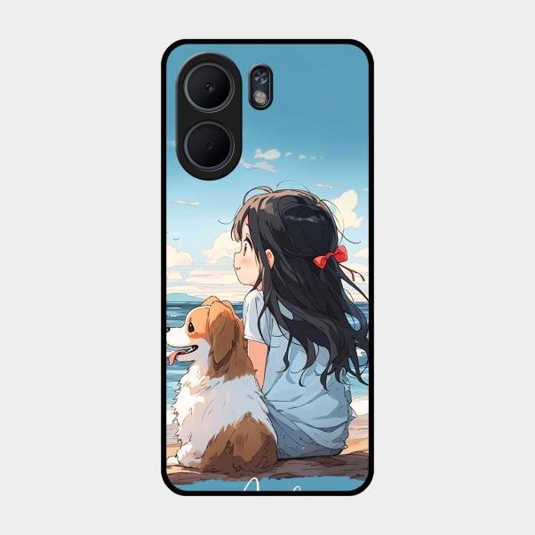 Girl With Dog Glossy Metal Case Cover For Oppo A5X 5G
