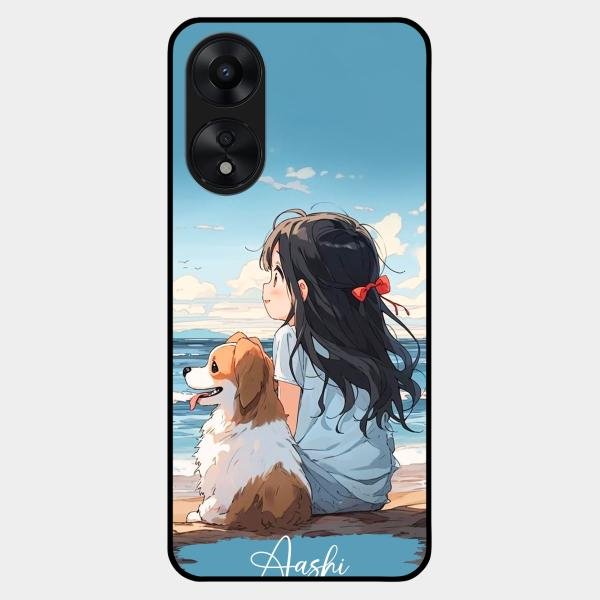 Girl With Dog Glossy Metal Case Cover For Oppo A78 5G