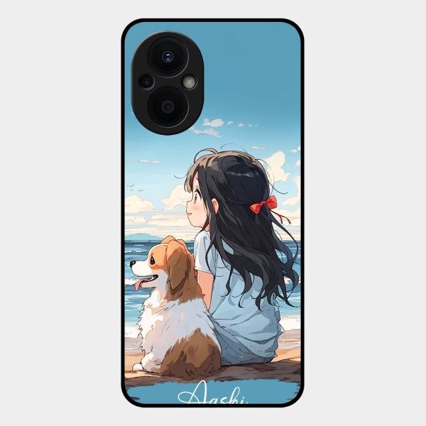 Girl With Dog Glossy Metal Case Cover For Oppo F21 Pro 5G