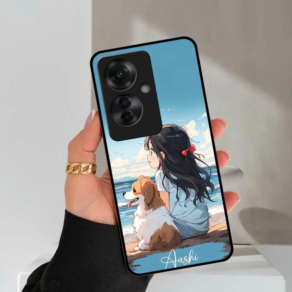 Girl With Dog Glossy Metal Case Cover For Oppo - ShopOnCliQ