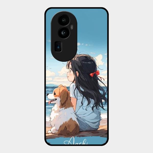 Girl With Dog Glossy Metal Case Cover For Oppo Reno 10 Pro Plus 5G