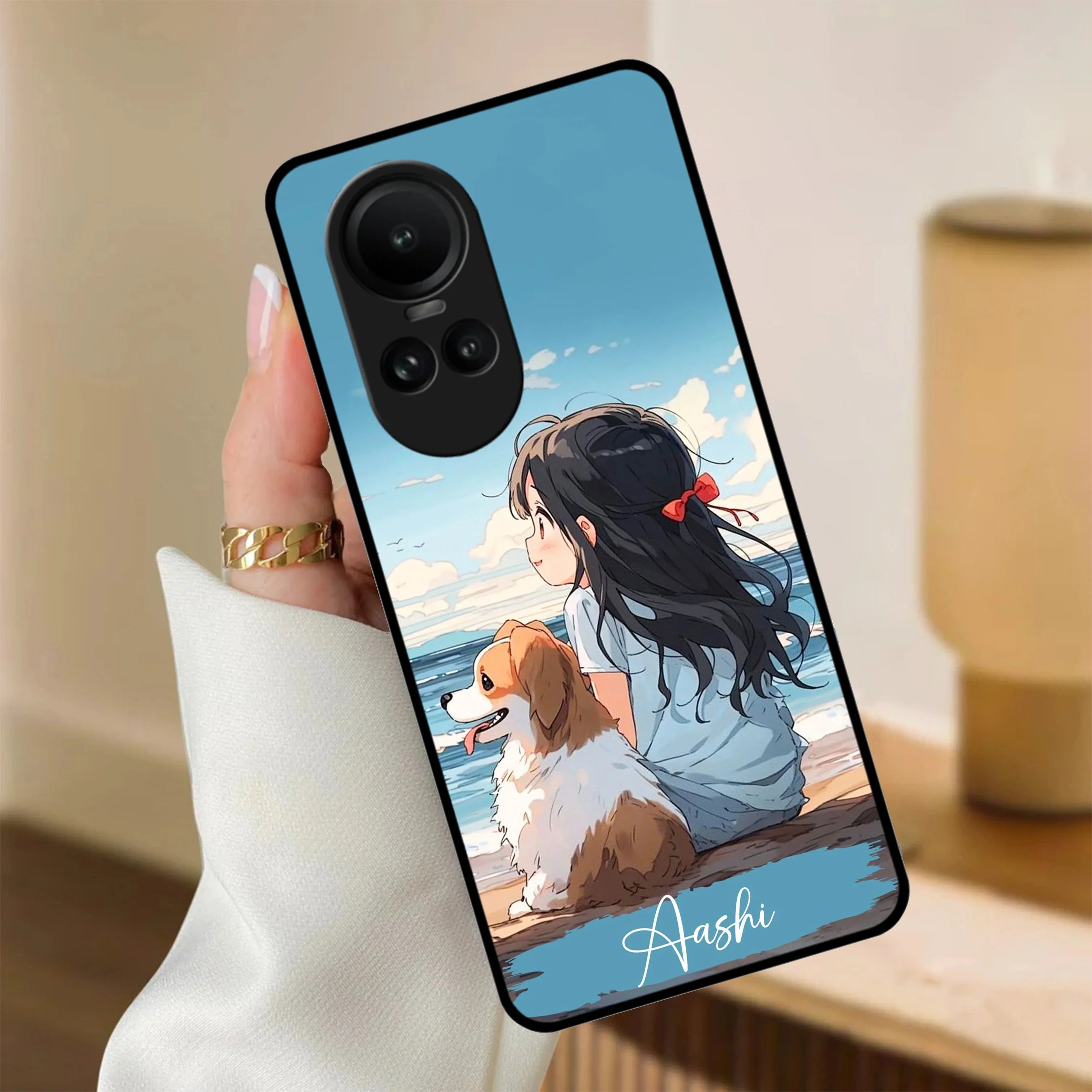 Girl With Dog Glossy Metal Case Cover For Oppo - ShopOnCliQ