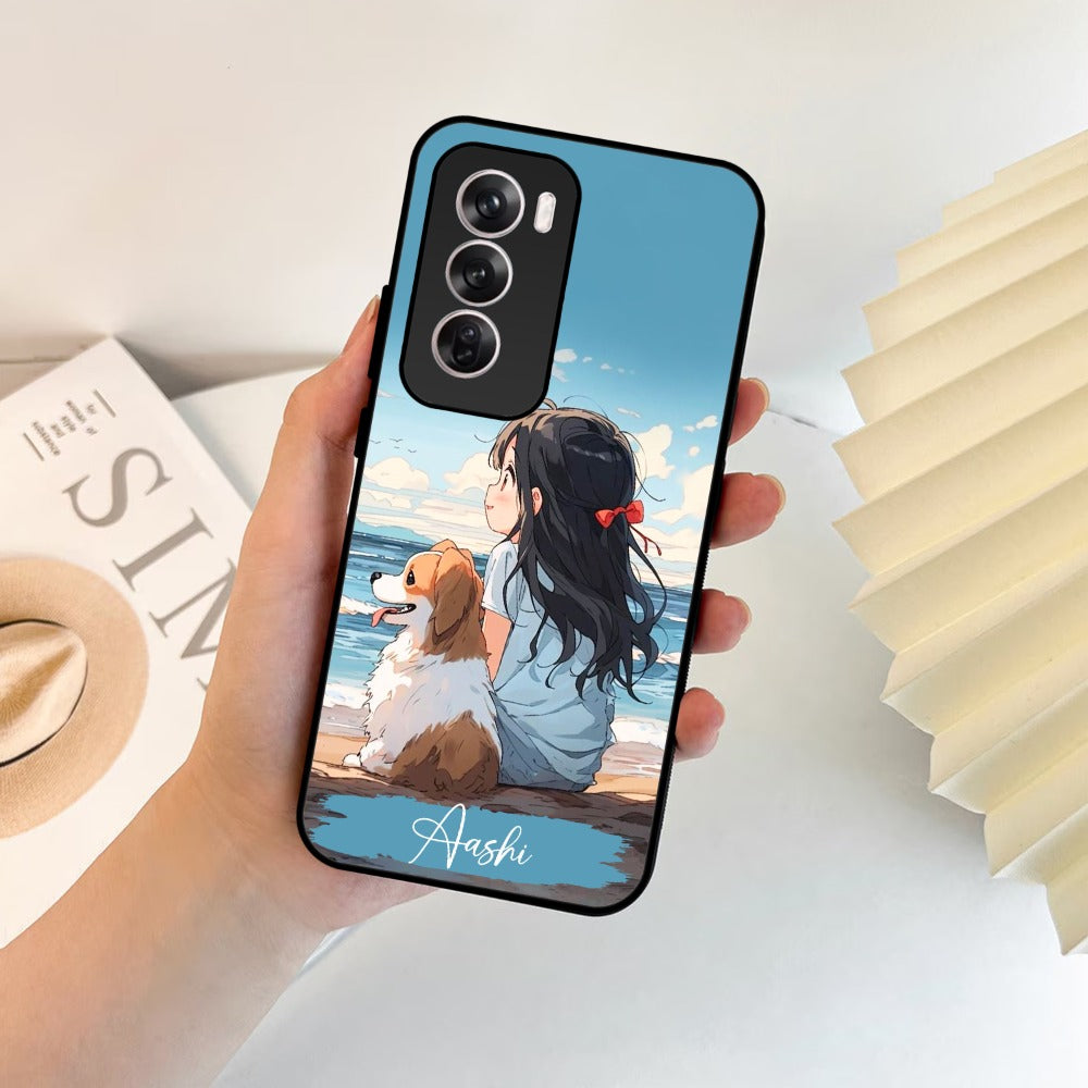Girl With Dog Glossy Metal Case Cover For Oppo