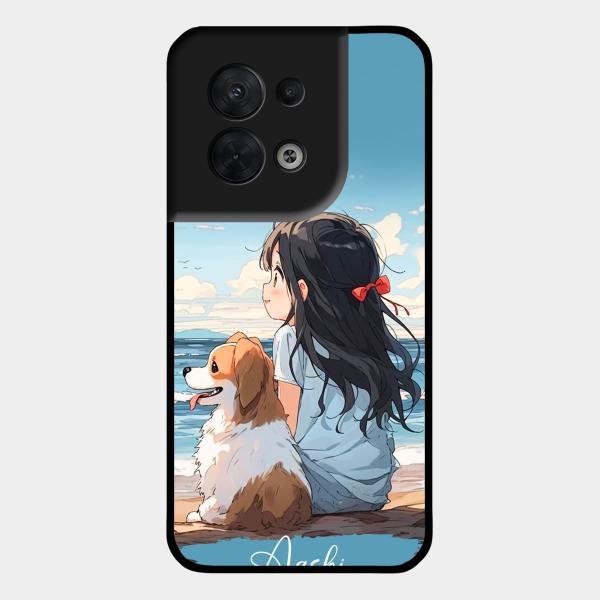 Girl With Dog Glossy Metal Case Cover For Oppo Reno 8 5G