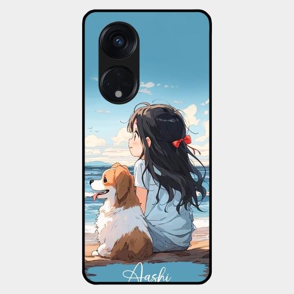 Girl With Dog Glossy Metal Case Cover For Oppo Reno 8T 5G