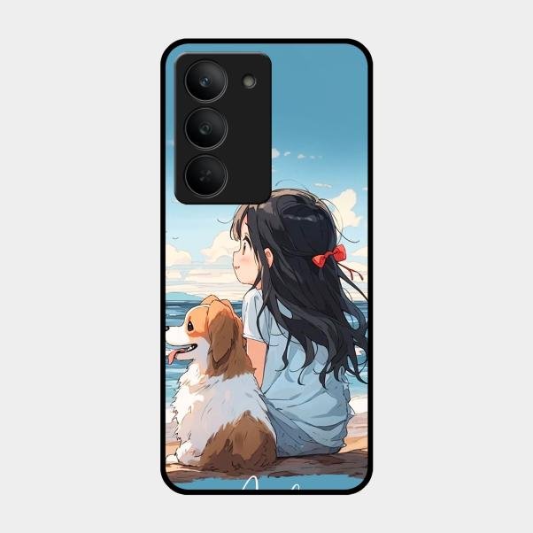 Girl With Dog Glossy Metal Case Cover For Realme 14X 5G