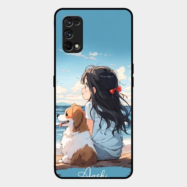 Girl With Dog Glossy Metal Case Cover For Realme 7 Pro