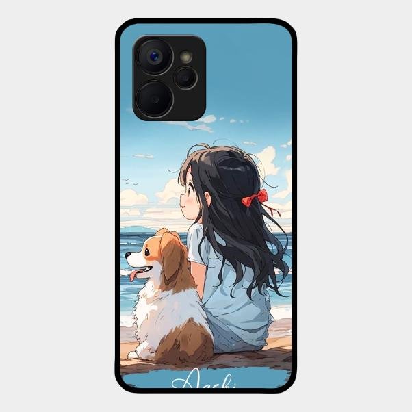 Girl With Dog Glossy Metal Case Cover For Realme 9I 5G