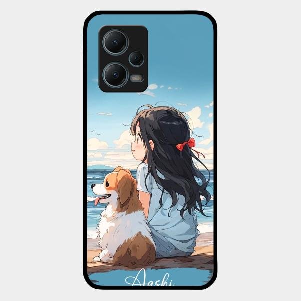 Girl With Dog Glossy Metal Case Cover For Redmi Note 12 5G