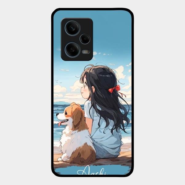 Girl With Dog Glossy Metal Case Cover For Redmi Note 12 Pro Plus 5G