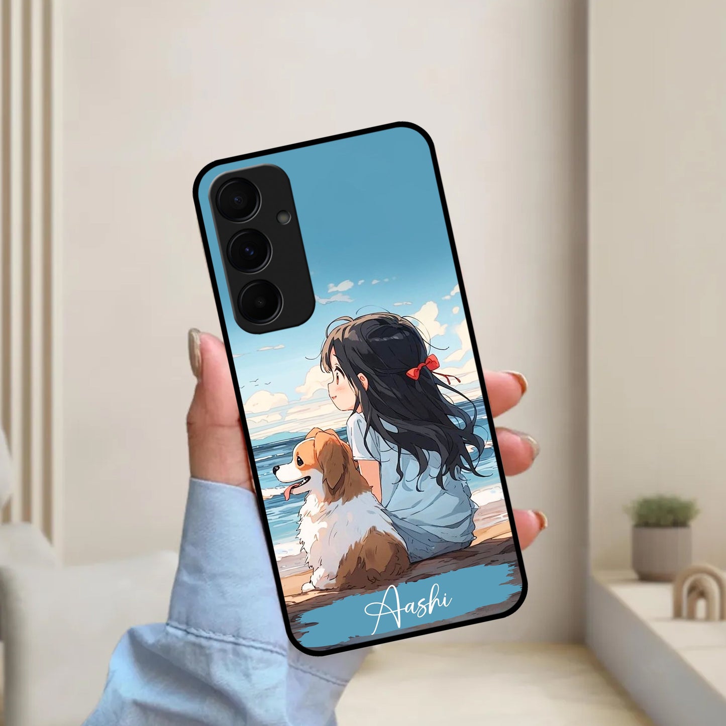 Girl With Dog Glossy Metal Case Cover For Samsung