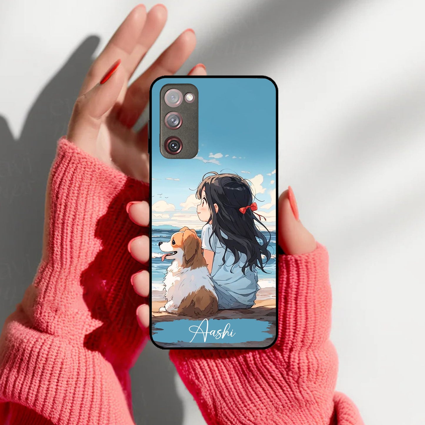 Girl With Dog Glossy Metal Case Cover For Samsung