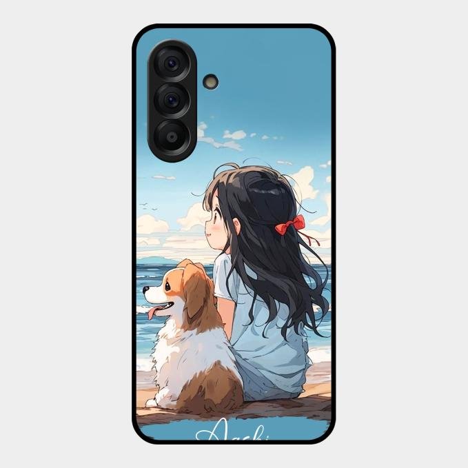 Girl With Dog Glossy Metal Case Cover For Samsung Galaxy A56 5G
