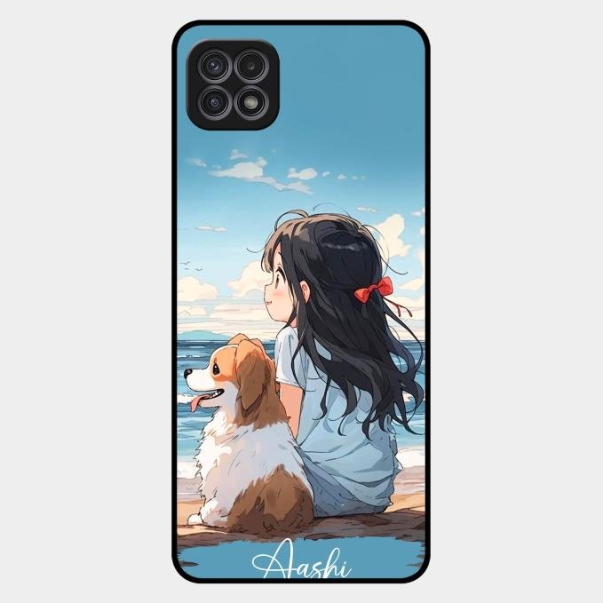 Girl With Dog Glossy Metal Case Cover For Samsung Galaxy F42 5G