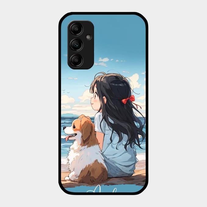 Girl With Dog Glossy Metal Case Cover For Samsung Galaxy M14 5G