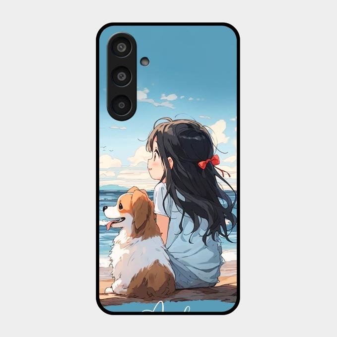 Girl With Dog Glossy Metal Case Cover For Samsung Galaxy M35 5G