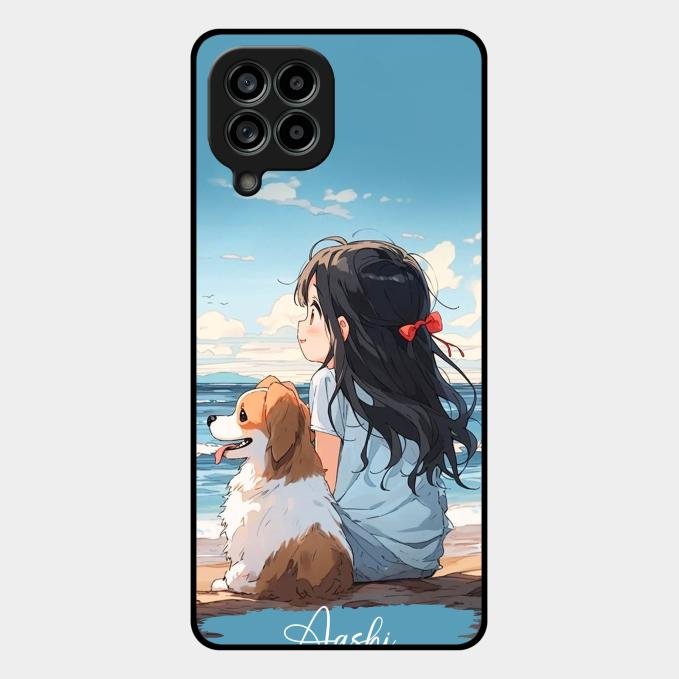 Girl With Dog Glossy Metal Case Cover For Samsung Galaxy M53 5G