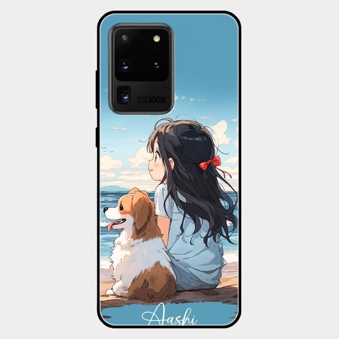 Girl With Dog Glossy Metal Case Cover For Samsung Galaxy S20 Ultra