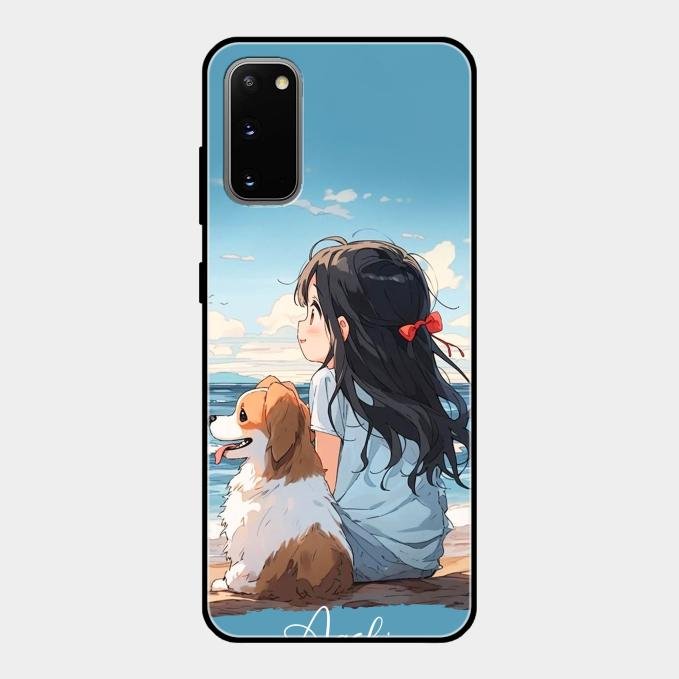 Girl With Dog Glossy Metal Case Cover For Samsung Galaxy S20