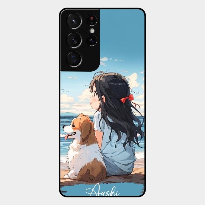 Girl With Dog Glossy Metal Case Cover For Samsung Galaxy S21 Ultra