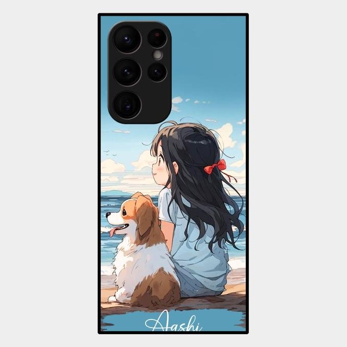 Girl With Dog Glossy Metal Case Cover For Samsung Galaxy S22 Ultra 5G