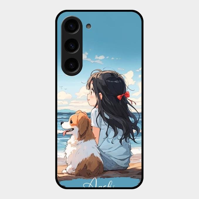 Girl With Dog Glossy Metal Case Cover For Samsung Galaxy S23 5G