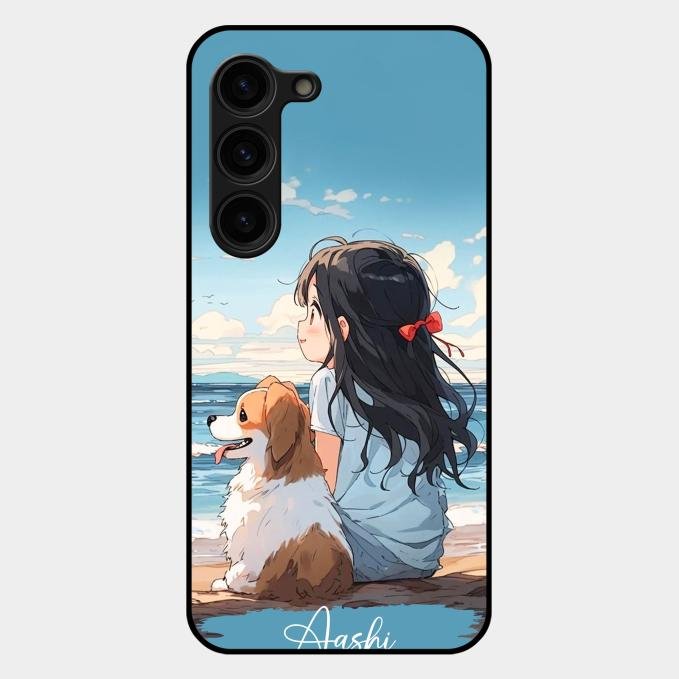 Girl With Dog Glossy Metal Case Cover For Samsung Galaxy S23 Plus 5G