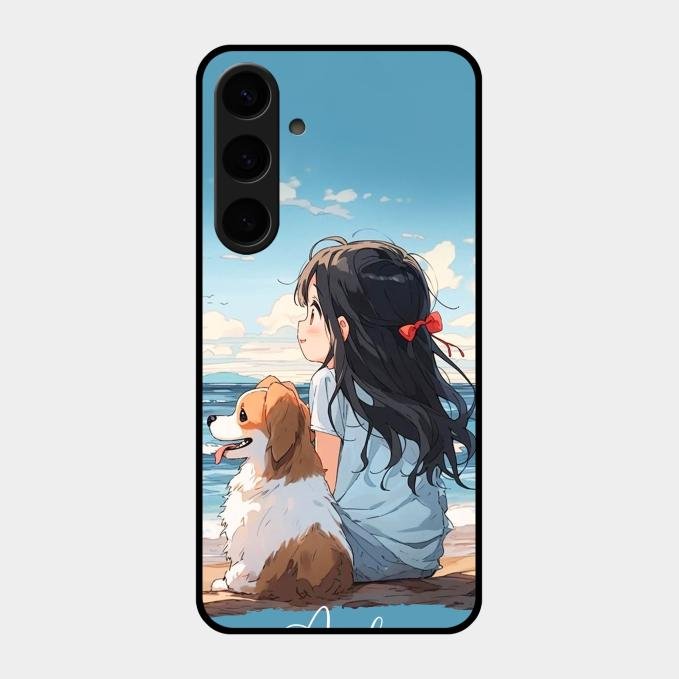 Girl With Dog Glossy Metal Case Cover For Samsung Galaxy S24 Plus 5G