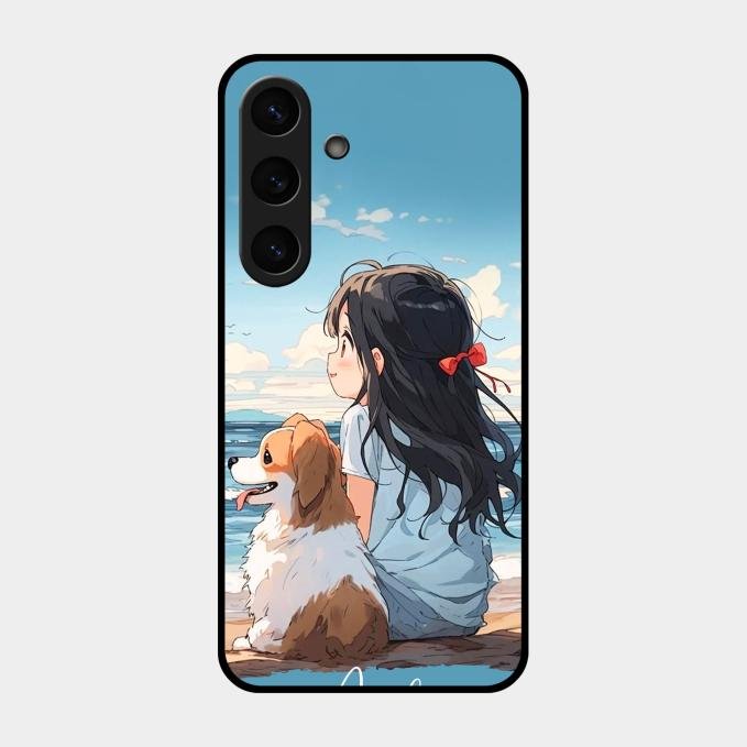 Girl With Dog Glossy Metal Case Cover For Samsung Galaxy S25 Plus 5G