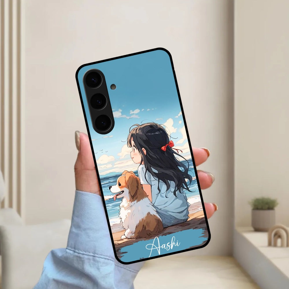 Girl With Dog Glossy Metal Case Cover For Samsung