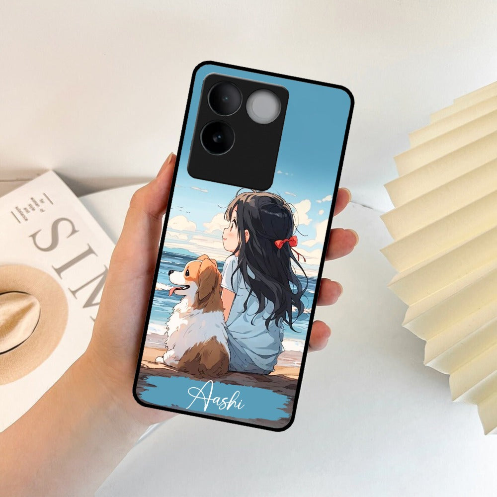 Girl With Dog Glossy Metal Case Cover For Vivo